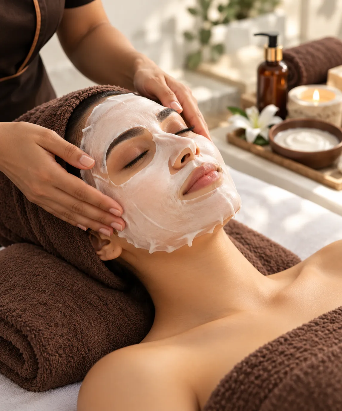 Sheet face mask during a treatment